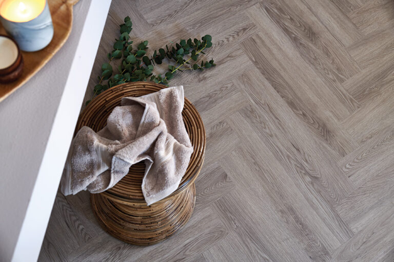 Brecon Seashell Oak Herringbone Vinyl Flooring By Woodpecker